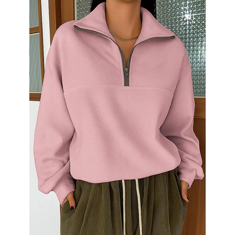 Women's Zip Up Sweatshirts Casual Long Sleeve Round Neck Regular Tops Light Pink Yellow Dark Pink Blue Gray Fall Winter4