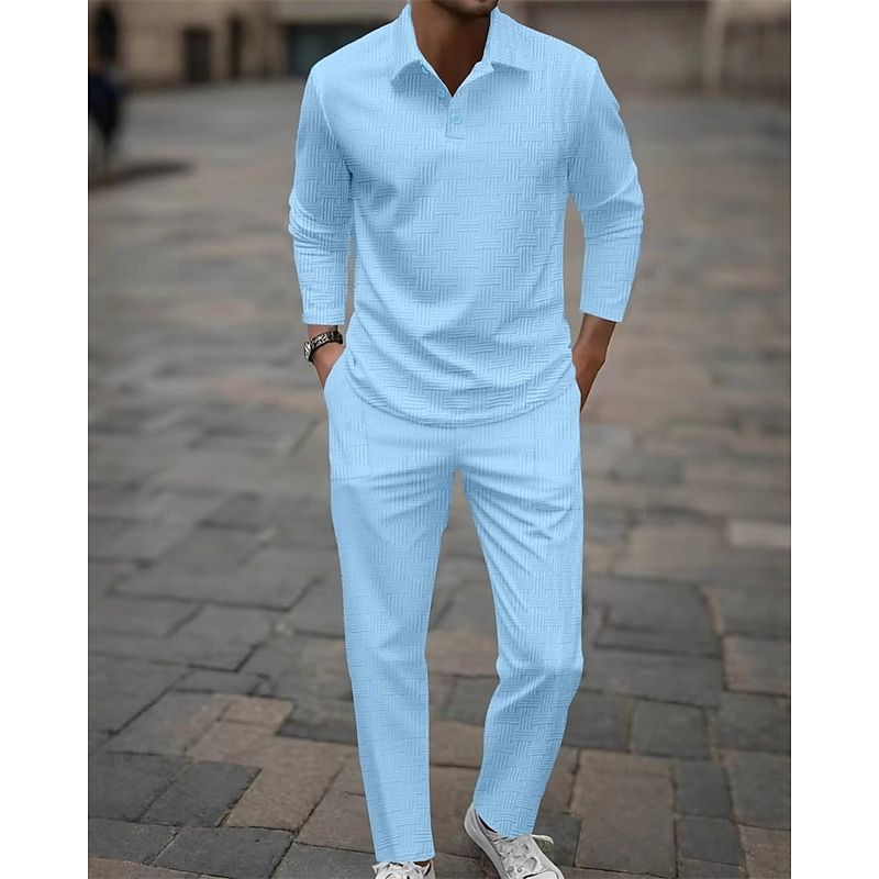 Men's Golf Shirt Golf Polos Shirts Work Casual Lapel Long Sleeve Basic Modern Plain Jacquard Buttons Spring Fall Regular Fit Black White Sky Blue Khaki Army Green Gray Golf Shirt