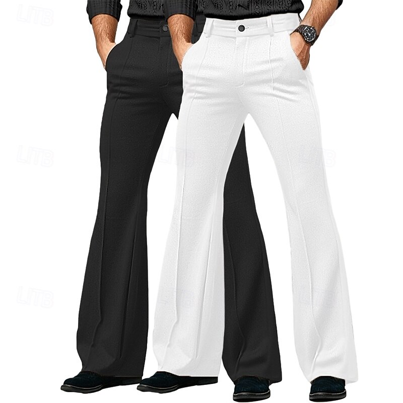 Men's Flared Pants Bell Bottom Trousers Dress Pants Pocket Plain Comfort Breathable Full Length Outdoor Business Daily Fashion Casual Brown+Black Brown+white Inelastic2