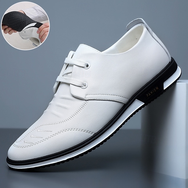 Men's White Faux Leather Dress Shoes – Classic Business Formal Lace-Up Oxfords for Office, Weddings and Special Occasions