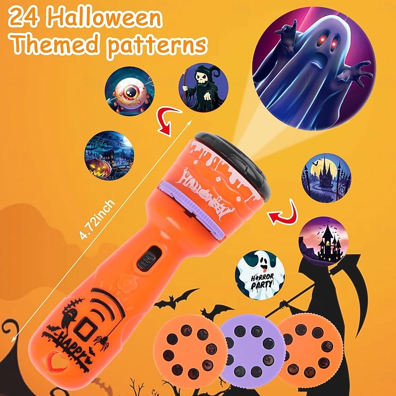 Halloween Projection Flashlight24 Different Halloween Theme Pattern Slide Projection Torch Pumpkin Ghost Mummy Bat for Children Gifts Party Supplies2