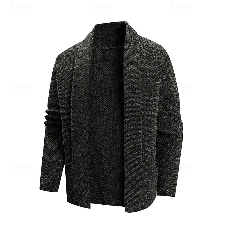 Men's Sweater Cardigan Sweater Ribbed Knit Short Knitted Plain Fold-over Collar Vacation Fashion Casual Daily Wear Clothing Apparel Spring &  Fall Black Coffee M L XL3