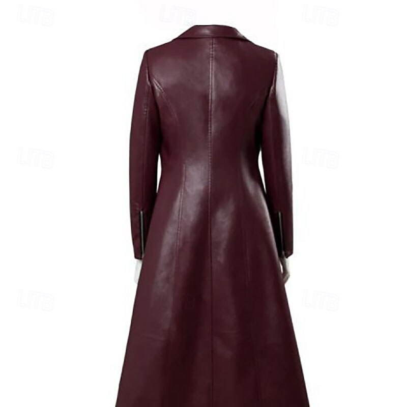 Women's Faux Leather Jacket Coat Warm Comfortable Pocket Buttons Casual Plain Vacation Street Daily Wear Going out Long Turndown Regular Fit Long Sleeve Outerwear Black Wine Blue Fall Winter3