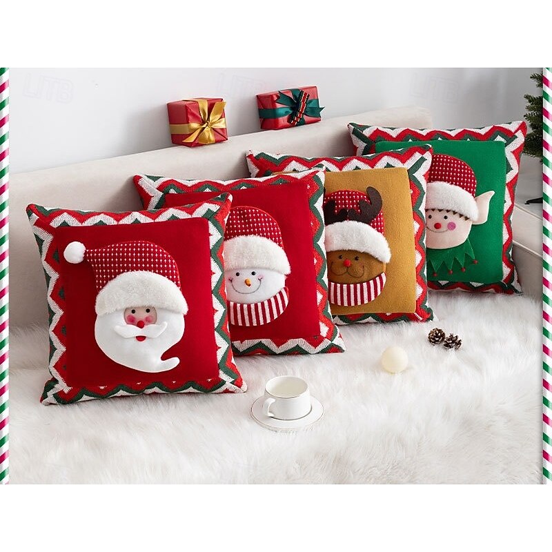 6 pcs Polyester Pillow Cover, Cartoon Square Zipper Traditional Classic
