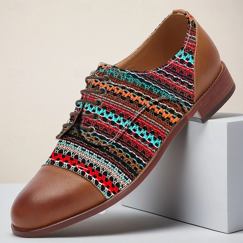 Men's Multicolor Suede Knit Oxford Shoes – Lace-Up Colorful Dress Shoes with Leather Accents for Parties, Banquets and Fashion Events