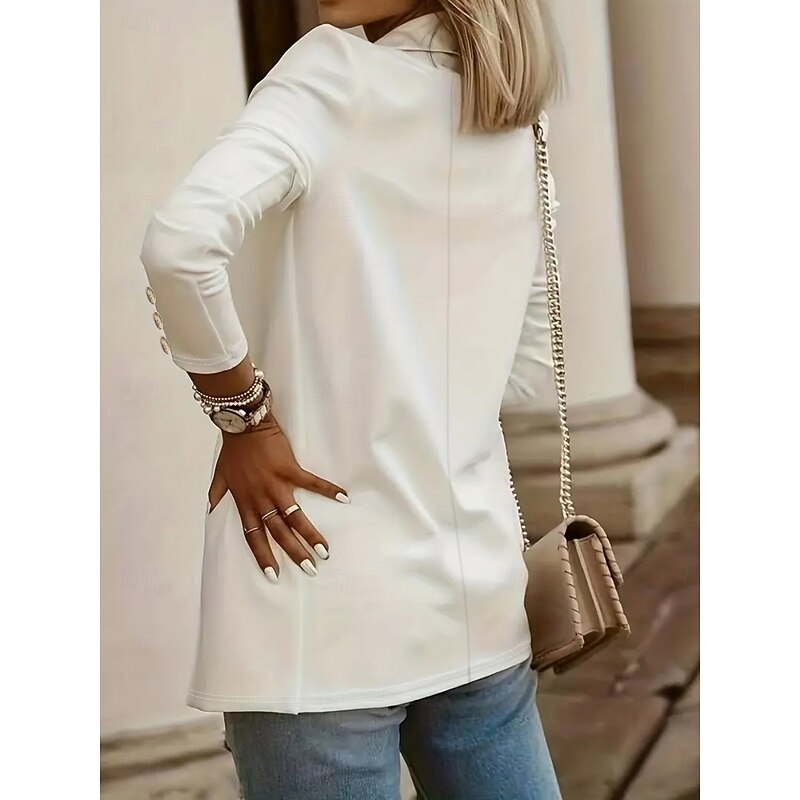 Women's Blazer Comfortable Breathable Pocket Casual Plain Office Street Casual Daily Wear Open Front Regular Turndown Regular Fit Long Sleeve Outerwear Black White Red Summer Spring4