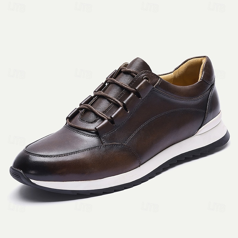 Men's Brown Dress Sneakers – Genuine Leather Hybrid Lace-Up Shoes with Sport Sole, Comfortable Formal Casual Footwear for Business and Daily Wear2