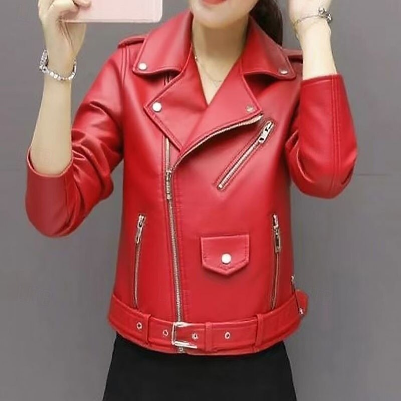 Women's Faux Leather Jacket Warm Comfortable Zipper Pocket Casual Solid Color Vacation Street Casual Daily Wear Short Turndown Regular Fit Long Sleeve Outerwear Black White Yellow Fall Winter