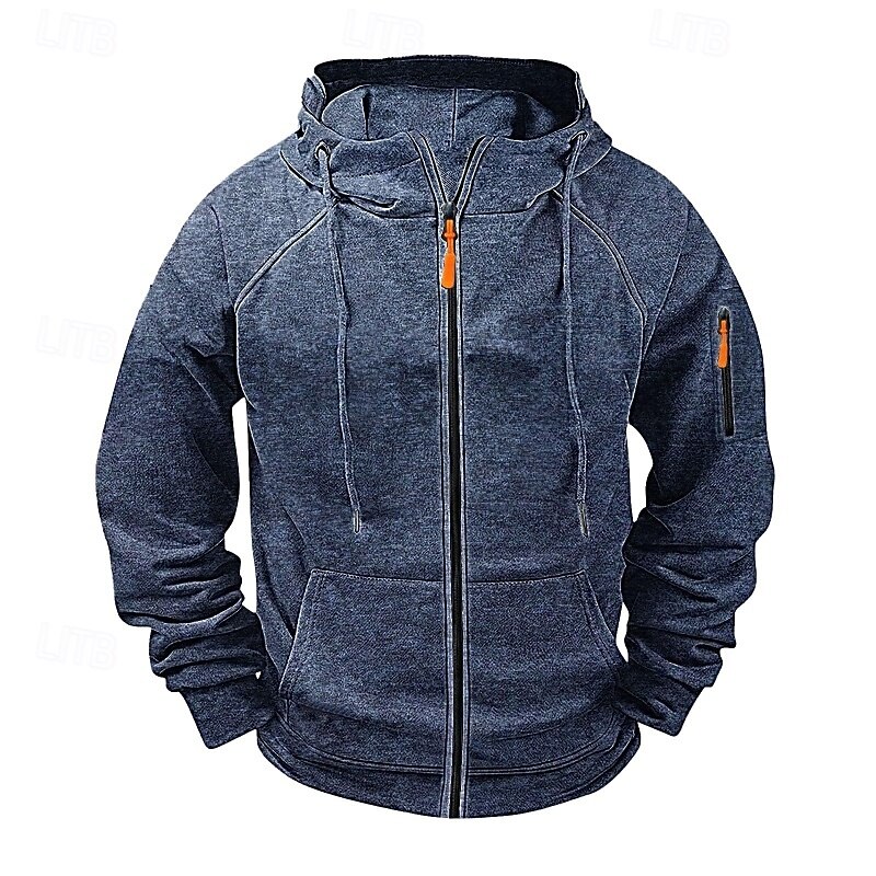 Men's Hoodie Full Zip Hoodie Tactical Hoodie Wine Red Navy Blue Light Grey Dark Gray Coffee Hooded Plain Zipper Multi Pocket Sports & Outdoor Casual Daily Streetwear Cool Sportswear Spring &  Fall2
