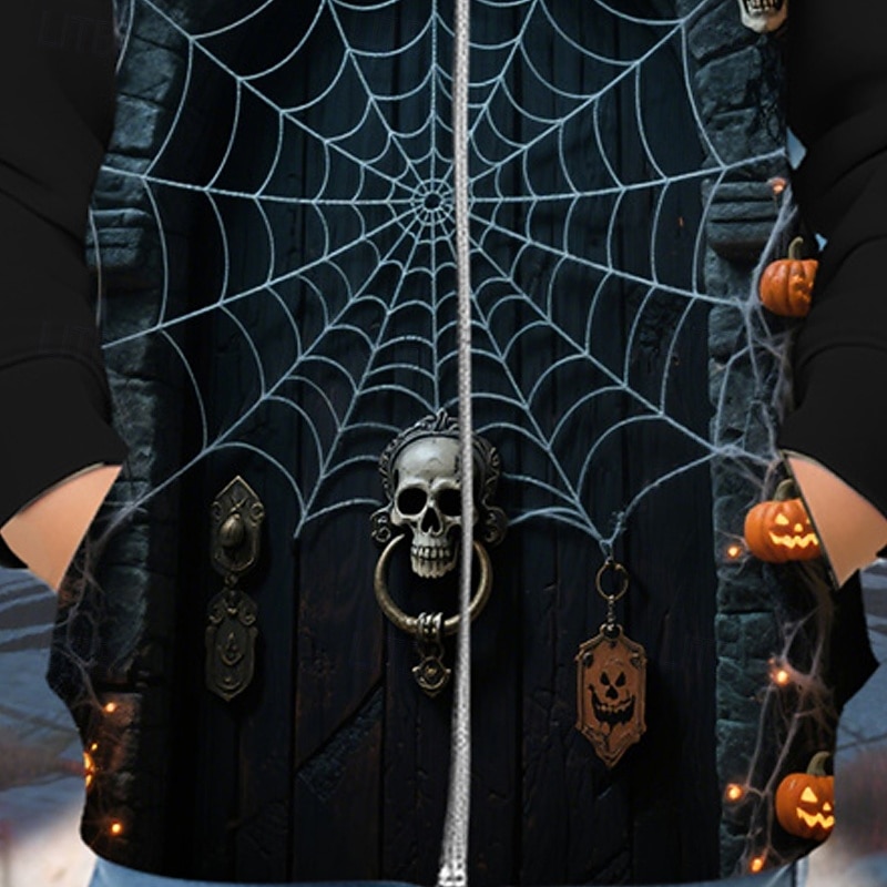 Halloween Boys' 3D Skull Pumpkin Hoodie Coat Outerwear Long Sleeve Spring Fall Adorable Sport Kids 4-12 Years Zip Street Daily Regular Fit3