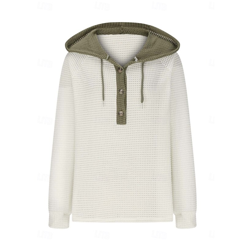 Women's Blouse Solid Color Stylish Casual Long Sleeve Hooded Regular Tops Daily Patchwork Buttons Black White Pink Gray Spring Fall Winter2