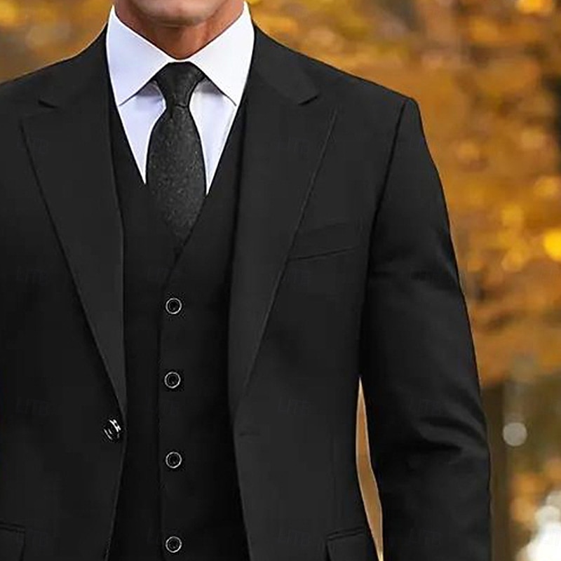 Men's Wedding Casual Business Suits Notch Lapel Black Daily Formal Solid Colored Slim Fit 3 Piece Single Breasted One-button2