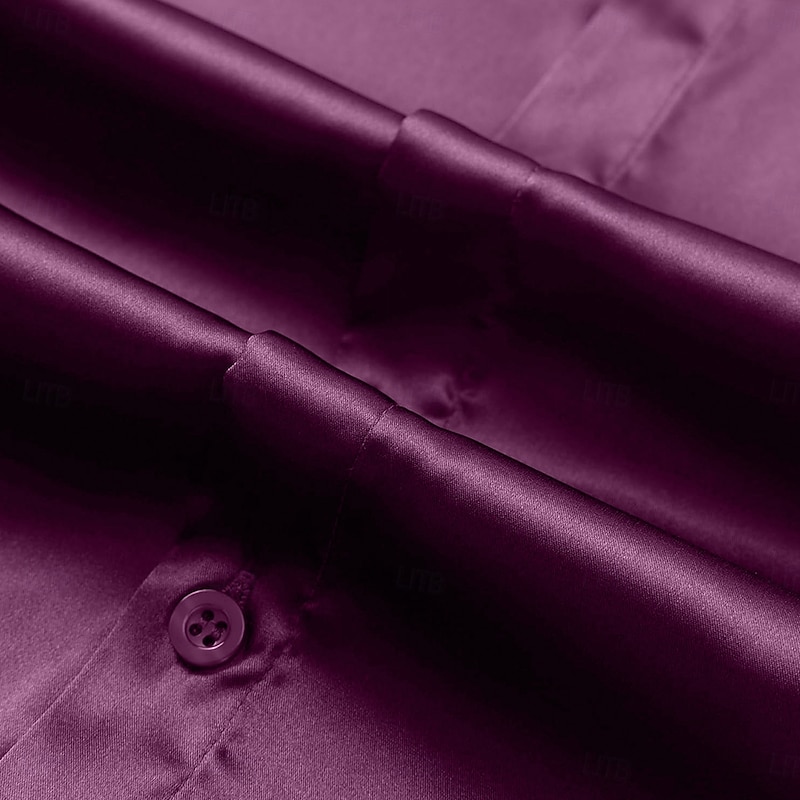 Men's Shirt Satin Shirt Casual Shirt Button Up Shirt Plain Formal Wedding Black White Wine Navy Blue Long Sleeve Lapel Spring &  Fall All Seasons Clothing Apparel4