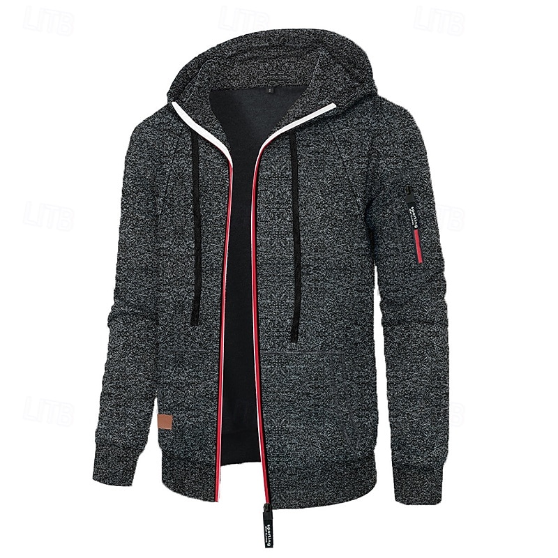 Men's Jacquard Hoodie Full Zip Hoodie Tactical Hoodie Denim Blue Black Navy Blue Dark Gray Hooded Plain Zipper Sports & Outdoor Casual Daily Streetwear Cool Sportswear Spring &  Fall Clothing Apparel2