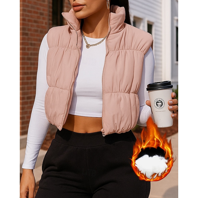 Women's Zip Up Jacket Polar Fleece Jacket with Pockets Sleeveless Top Athleisure Solid Colored Windproof Warm Hiking Travel Vacation Sportswear Activewear Black Pink Blue