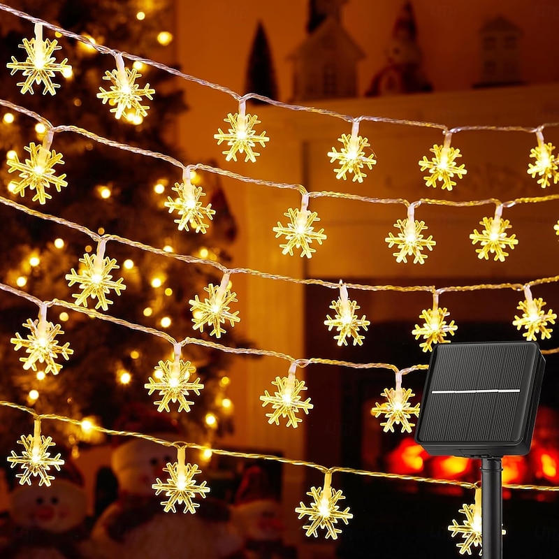 Solar Snowflake String Lights 100/200LEDs Outdoor Waterproof Garland Lights Christmas Garden Fairy Lights New Year Wedding Party Holidays 8 Modes Lighting Camping Decorative Tree Lights2