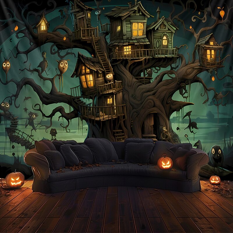 Halloween Tapestry Banners Blanket Skeleton Pumpkin Fantasy Dark Punk Gothic Style Party Dorm Shooting Backgrounds Home Decor2