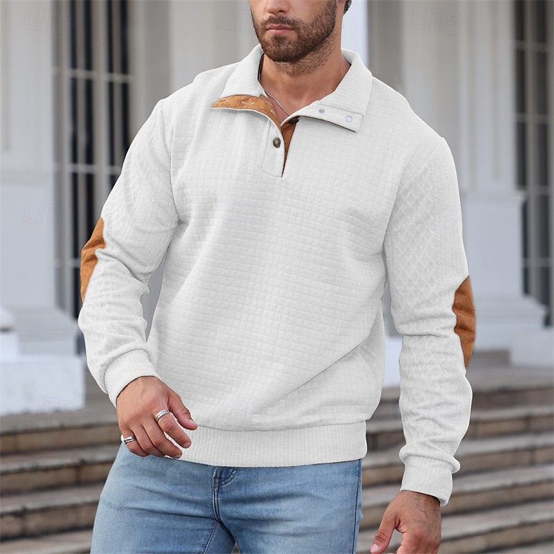 Men's Sweatshirt Black White Green Khaki Gray Standing Collar Color Block Jacquard Patchwork Sports & Outdoor Daily Holiday Polyester Streetwear Basic Casual Spring Fall Clothing Apparel Hoodies2