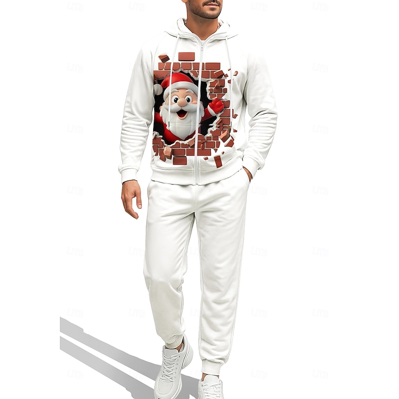 Christmas Men's Hoodie Tracksuit Zip Hoodie Drawstring Pockets Pants Hoodie Sweatshirt Fall White Red Gym Workout Casual Basketball Baggy Long Sleeve Sport Activewear Stretchy Regular Fit3