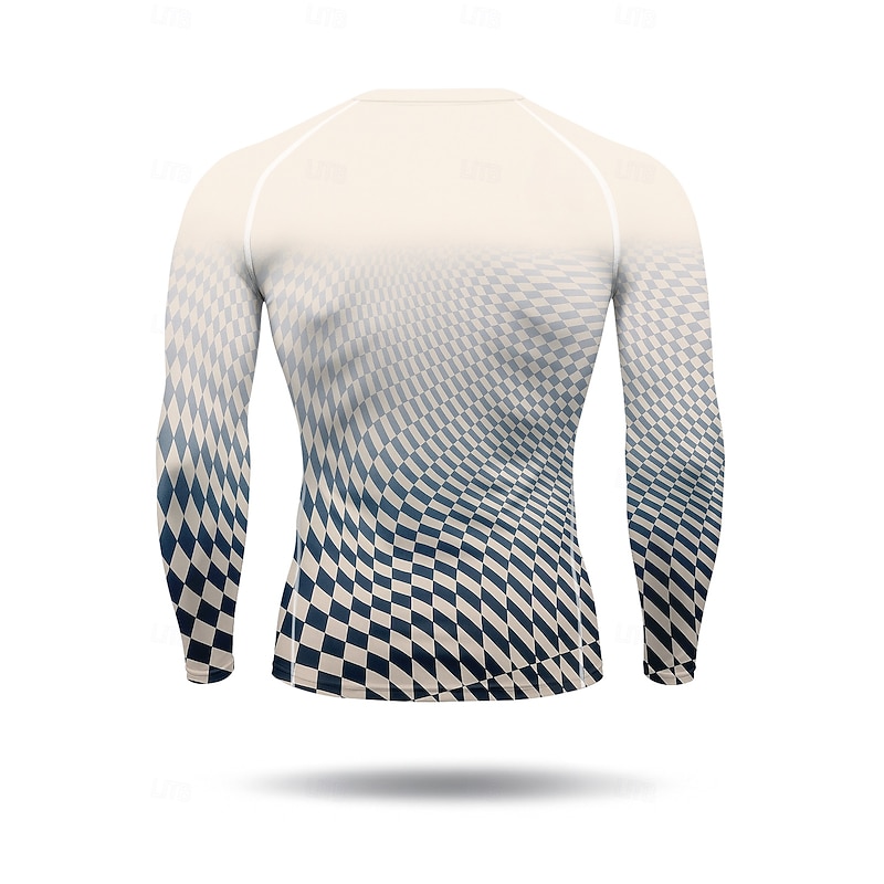 Men's Unisex Compression Shirt Running Shirt 3D Print Long Sleeve Base Layer Geometric Quick Dry Compression Power Flex Moisture Wicking Gym Workout Active Training Exercise Sportswear Activewear Blue2