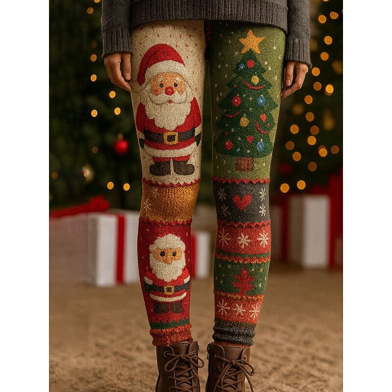 Women's Leggings Vacation Vintage Ethnic Style Full Length High WaistPantsUgly Christmas Graphic Cat Santa Claus 3D Print Quick Dry Breathability Soft Stretchy Formal Outdoor Vacation White Yellow2