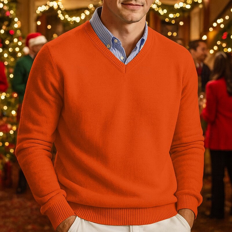 Men's Sweater Pullover Sweater Jumper Ribbed Knit Regular Tops Knitted Slim Fit Plain V Neck Knitwear Contemporary Casual Daily Wear Clothing Apparel Fall Yellow Blue S M L3