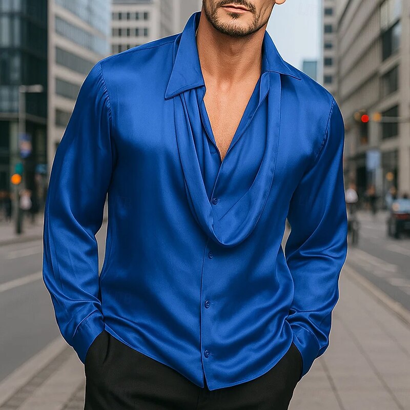 Men's Shirt Satin Shirt Dress Shirt Casual Shirt Button Up Shirt Prom Shirt Plain Formal Wedding Black Wine Royal Blue Gold Long Sleeve Shawl Collar All Seasons Clothing Apparel2