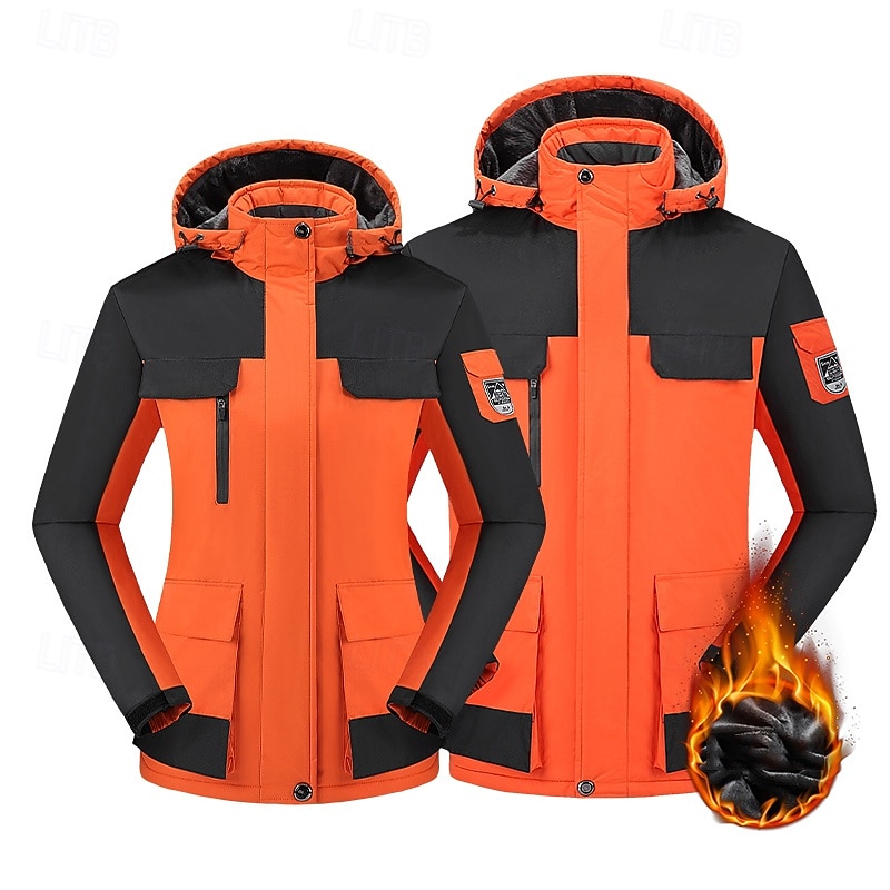 Men's Softshell Jacket Hiking Jacket Fleece Jacket Winter Outdoor Thermal Warm Waterproof Top Dark Grey Black White Army Green Orange