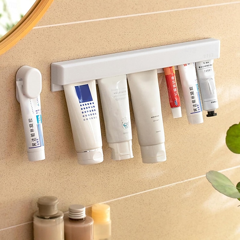 Wall Mount Bathroom LongToothpaste Holder Multifunctional Space-Saving Toothpaste Holder3