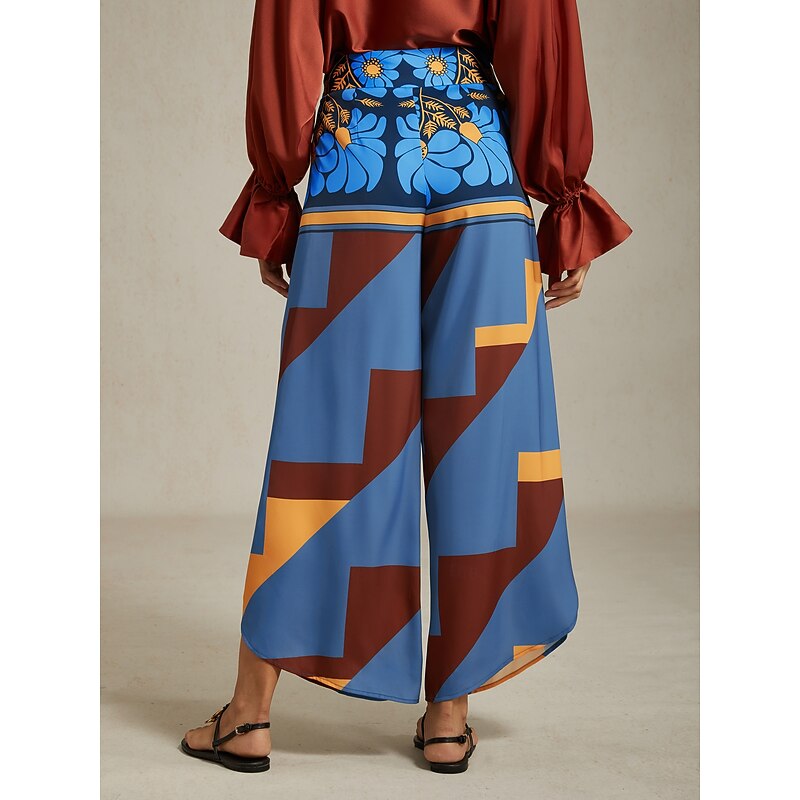 Women's Swing Full Length Satin Micro-elastic Pants Birthday Weekend Blue Rose Red Spring & Summer S M L2