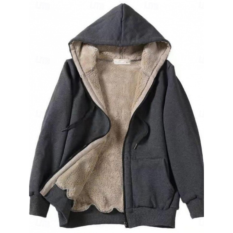 Women's Winter Jacket Sherpa Jacket Hoodie Jacket Comfortable Breathable Zipper Pocket Casual Plain Vacation Street Casual Daily Wear Zipper Regular Hooded Regular Fit Long Sleeve Outerwear Black Red4