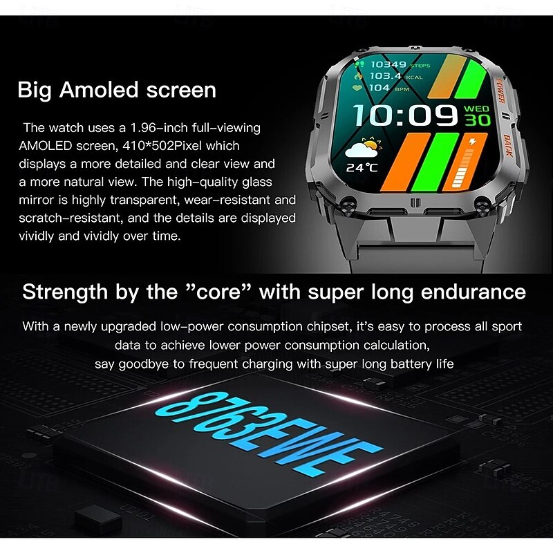 K61 Pro Smart Watch Men Bluetooth Call 1.96inch AMOLED Screen Compass AI Voice Health Monitor Sport Fitness Tracker Smartwatch3