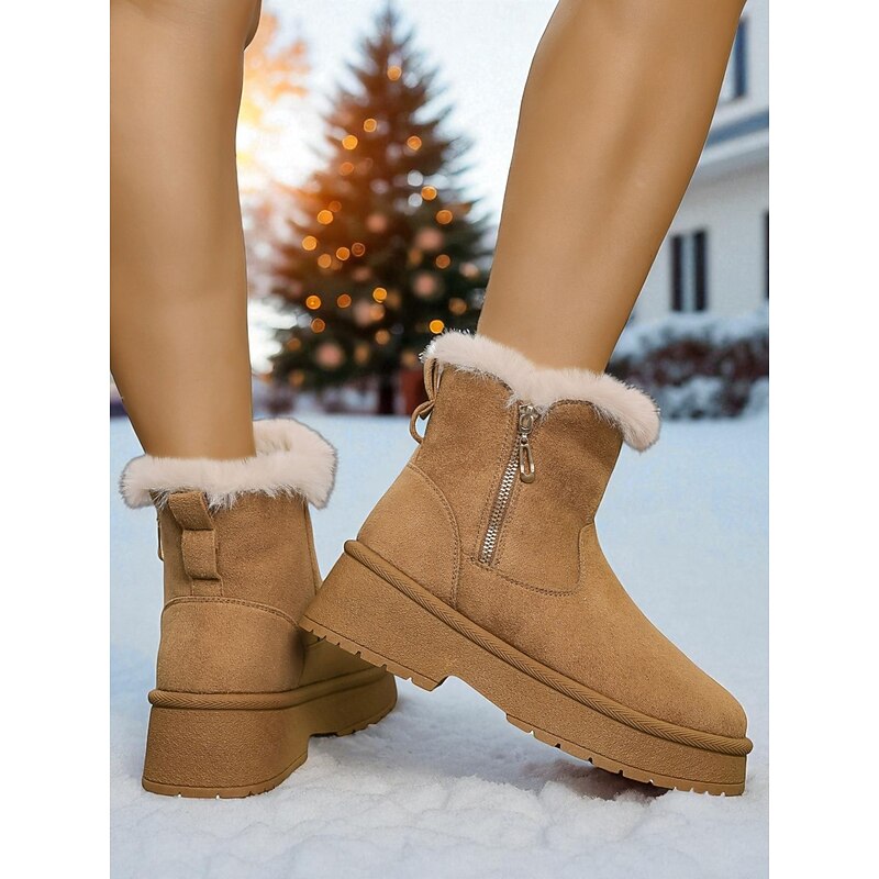 Women's Casual Faux Suede Snow Boots with Side Zipper and Fur Trim – Cozy Winter Outdoor Casual Footwear4