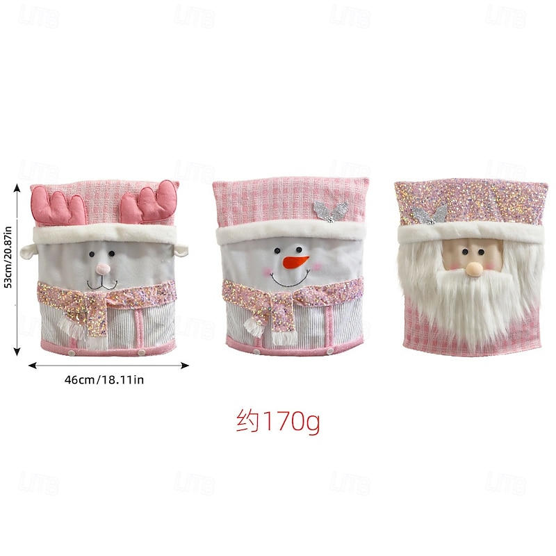Pink Christmas Chair Covers, Santa Claus Plush Seat Covers for Dining Room and Home Decoration, Festive Holiday Chair Slipcovers for Xmas Atmosphere4