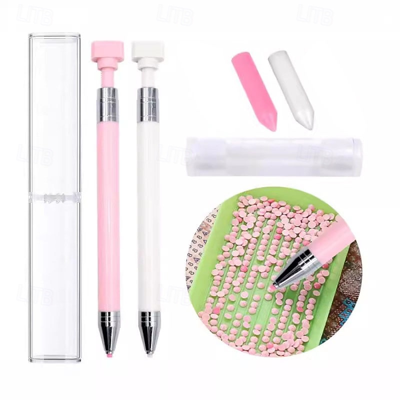1 Set Diamond Painting Pen with Wax, Refillable Wax Pen, Rotating Glue Point Drill Pen for Nail Art Rhinestones, Diamond Art Accessories and Tools for Easy Bead Application, Quickly Pick Up Beads Gems