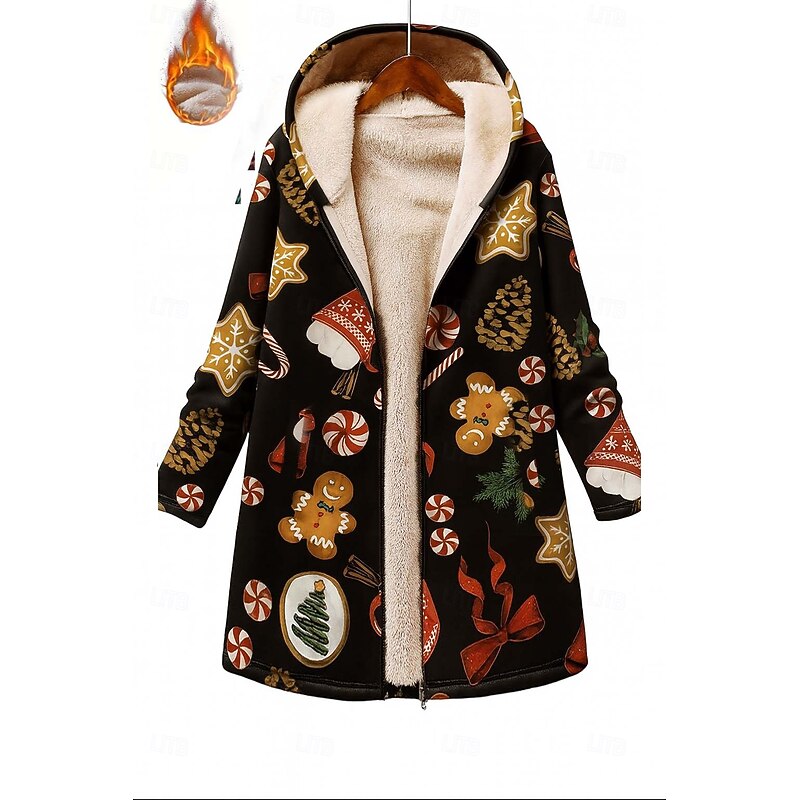 Christmas Women's Zip Up Hoodies Graphic Santa Claus Snowman Warm Punk Vintage Long Sleeve Hooded Long Tops Home Work Dailywear Print Black Spring Fall Winter