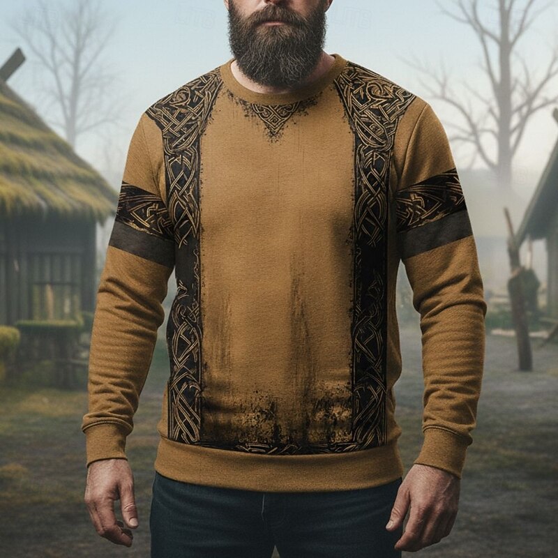 Men's Sweatshirt Black Navy Blue Brown Crew Neck Celtic Knot Print Casual Daily Holiday Vintage Viking Fall Winter Clothing Apparel Hoodies Sweatshirts