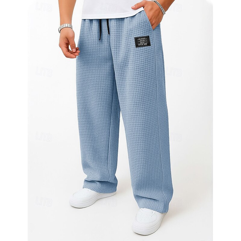 Men's Waffle Sweatpants Trousers Baggy Pants Open Bottom Sweatpants Drawstring Solid Color Comfort Full Length Outdoor Daily Streetwear Fashion Classic Style Black Navy Blue Inelastic2