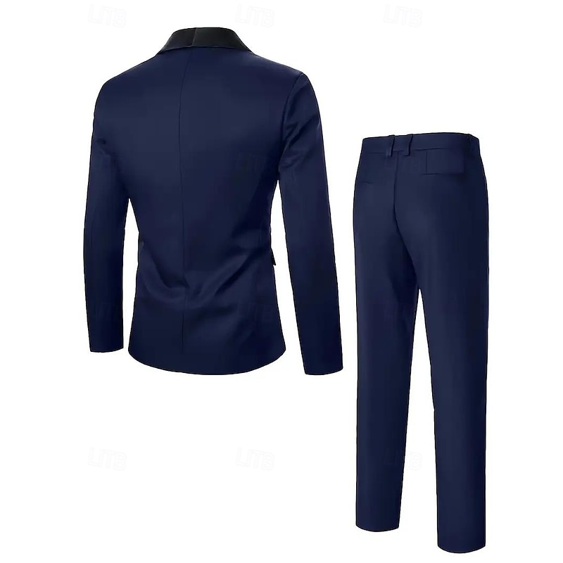 Men's Wedding Business Party Suits Shawl Lapel Black Burgundy Formal Solid Colored Slim Fit 3 Piece Single Breasted One-button3