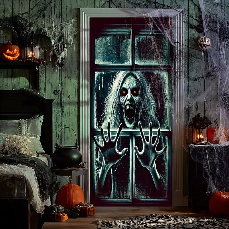 Halloween Tapestry Door Cover Outdoor Banners Ghost 3D Dark Punk Gothic Style Party Dorm Teens Room College Dorm Guys Man Cave Frat Bedroom Shooting Backgrounds Home Decor2