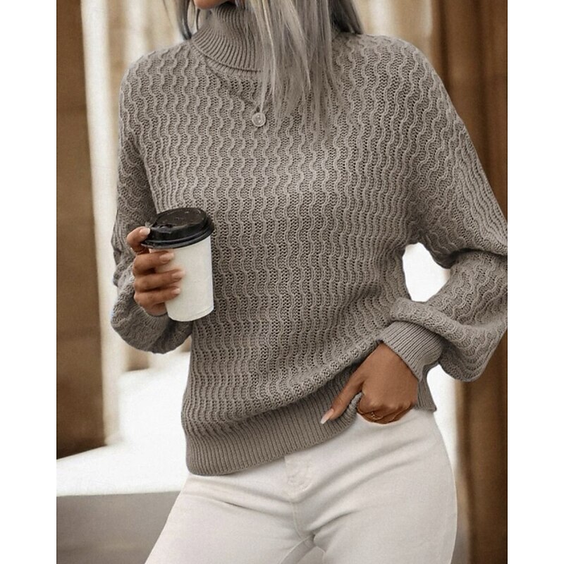 Women's Sweater Pullover Streetwear Casual Solid Color Cable Turtleneck Knitted Long Sleeve Regular Tops Knit Daily Holiday Going out Khaki Coffee Fall Winter3