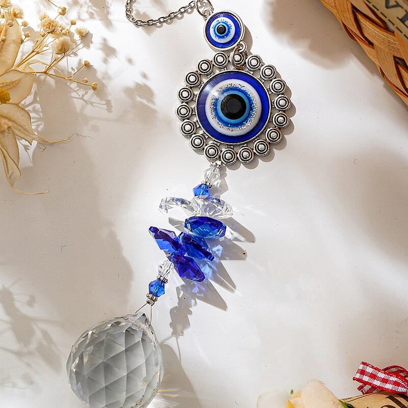 1PC Blue Round-eye Crystal Wall Decoration and Hanging Ornament Blue Eye Pendant Hanging Decoration Suitable for Garden Terrace Courtyard Porch Balcony Hanging Decoration and Warm Gift4