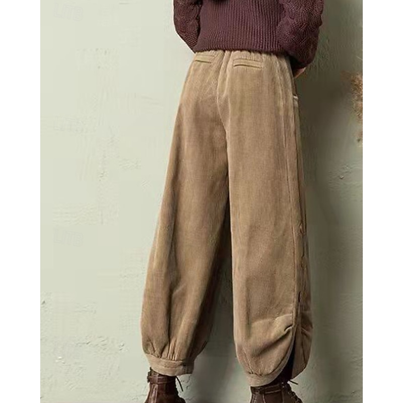 Women's Chinos Bloomers Streetwear Basic Casual Full Length Medium Waist Plain Pocket Comfortable Micro-elastic Outdoor Vacation Street Black Khaki Spring Fall Regular Fit4