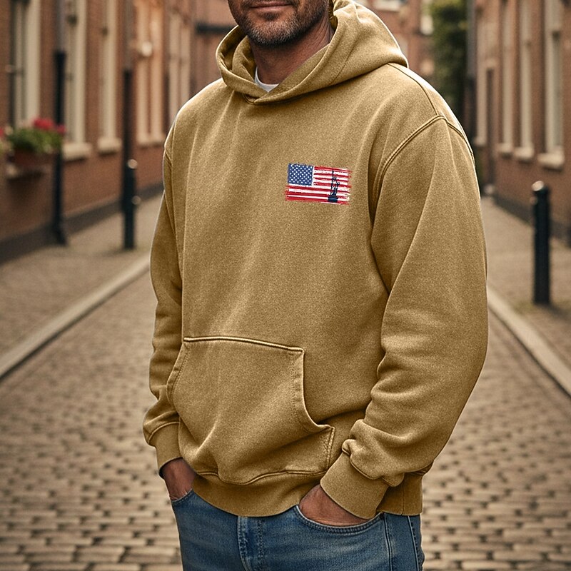 Men's Hoodie Distressed Hoodie Black Yellow Pink Red Blue Hooded American Flag Drawstring Pocket Front Pocket Sports & Outdoor Daily Holiday Cotton Streetwear Basic Casual Spring &  Fall Clothing4