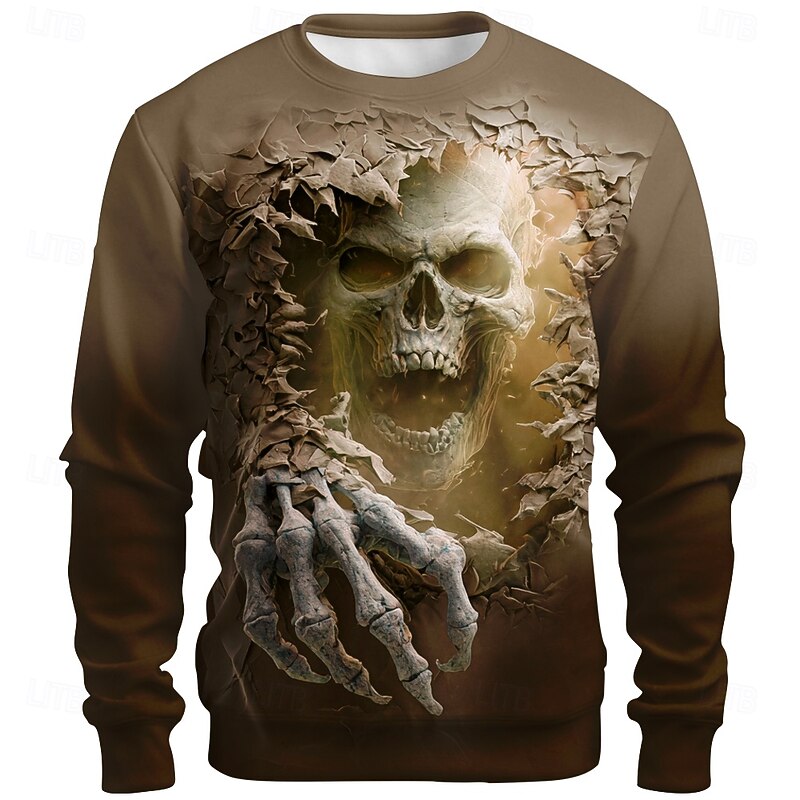Halloween Men's Grim Reaper 3D Sweatshirt Punk Party Crew Neck Vacation Blue Green Crewneck 3D All Seasons Designer3