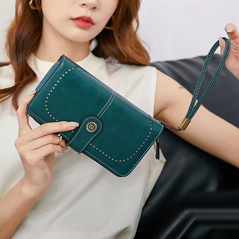 RFID Anti Magnetic Long Wallet Women Zipper Leather Purse Large Capacity Travel Clutch Stylish Credit Card Holder Bifold Organizer Fashionable Handbag For Daily Use2