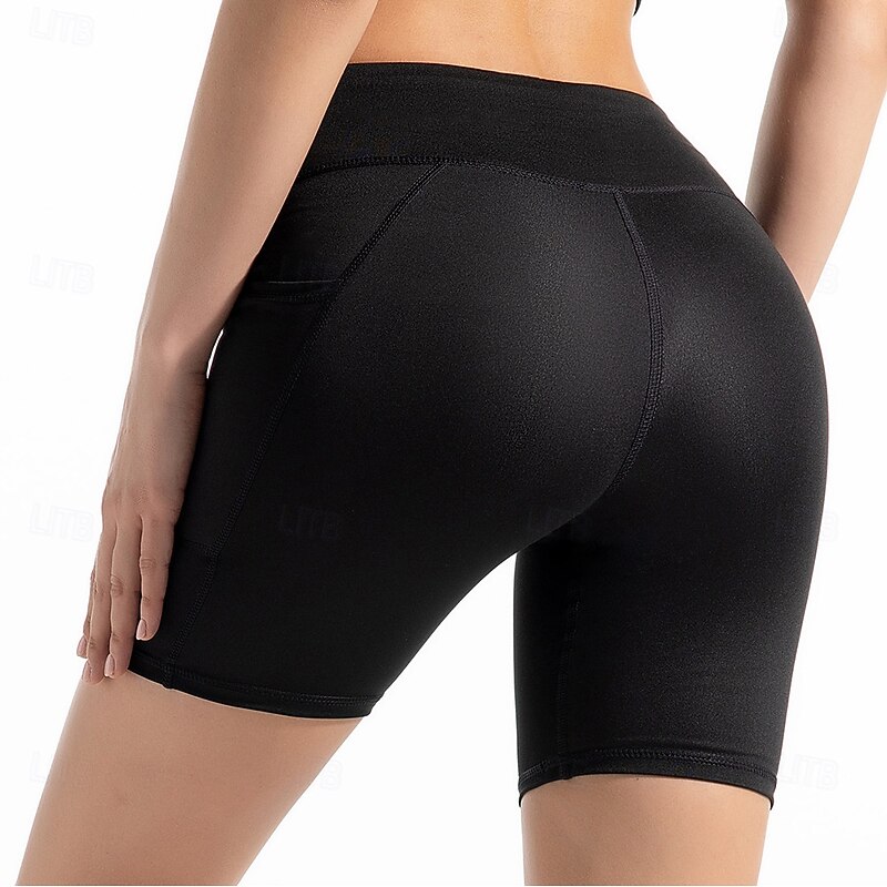Women's pilates leggings Sports Pants Fitness Leggings with Pockets Lightweight High Waist Pilates Gym Zumba Shorts Bottoms Solid Color Black Dark Navy Fuchsia Sports Activewear Micro-elastic3