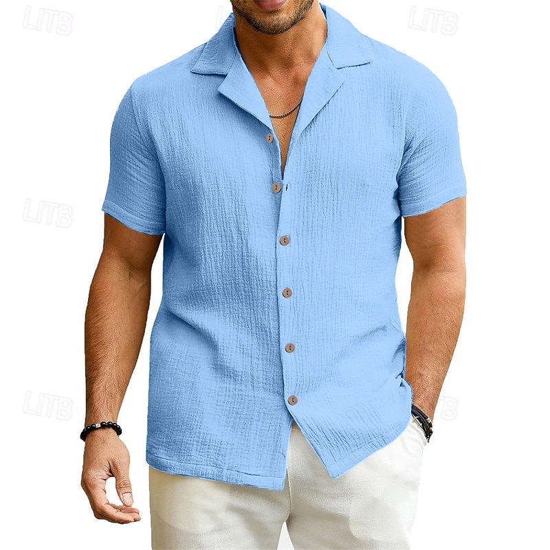 Men's Shirt Summer Shirt Casual Shirt Beach Shirt Button Up Shirt Black White Pink Blue Green Short Sleeve Plain Camp Collar Vacation Hawaiian Clothing Apparel Polyester Fashion Casual Comfortable2
