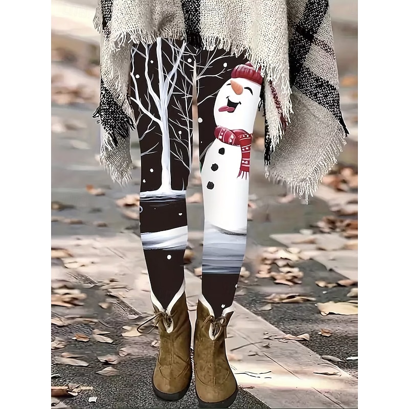 Women's Leggings Vacation Vintage Fashion Full Length High WaistPantsUgly Christmas Graphic Snowman Printing Thermal Warm Soft Breathable Stretchy Formal Outdoor Vacation Black White Summer Spring2