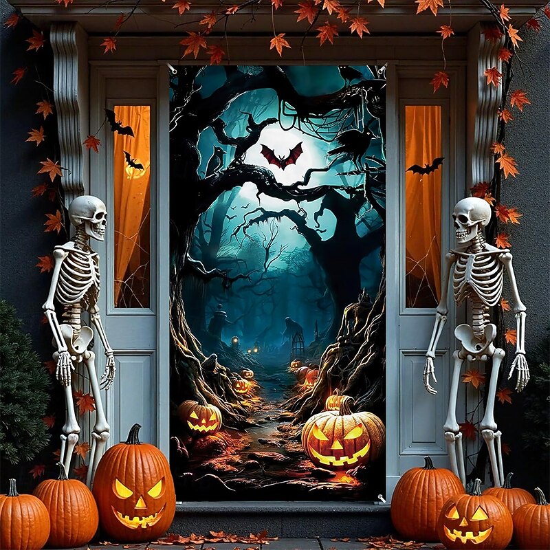 Halloween Tapestry Door Cover Outdoor Banners Pumpkin Cemetery 3D Dark Dark Punk Gothic Style Party Dorm Teens Room College Dorm Guys Man Cave Frat Bedroom Shooting Backgrounds Home Decor2